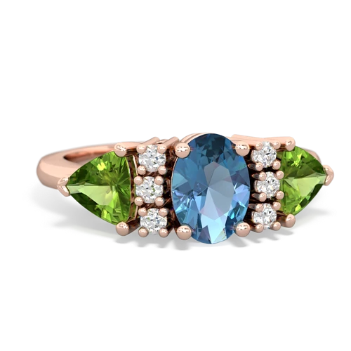 Blue Topaz Genuine Swiss Blue Topaz with Genuine Peridot and Genuine Opal Antique Style Three Stone ring Ring