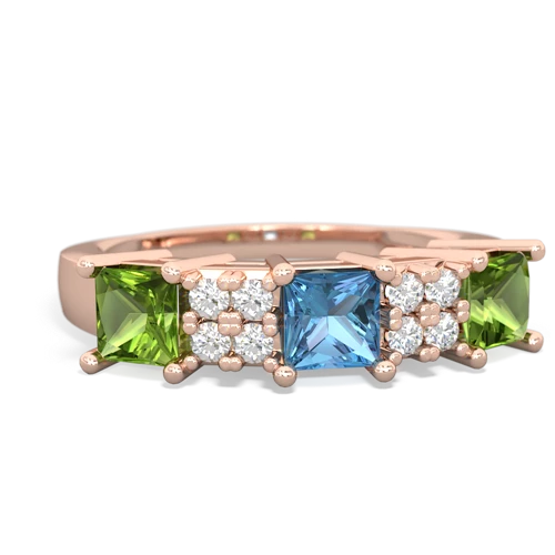 Blue Topaz Genuine Swiss Blue Topaz with Genuine Peridot and Genuine Opal Three Stone ring Ring