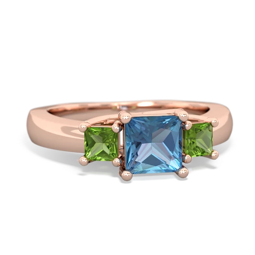 Blue Topaz Genuine Swiss Blue Topaz with Genuine Peridot and Genuine Emerald Three Stone Trellis ring Ring