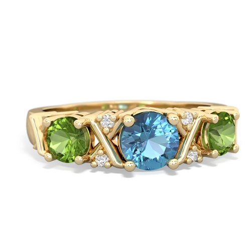 Blue Topaz Genuine Swiss Blue Topaz with Genuine Peridot and Genuine Emerald Hugs and Kisses ring Ring