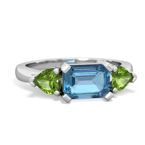 Blue Topaz Genuine Swiss Blue Topaz with Genuine Peridot and Genuine Emerald Three Stone ring Ring