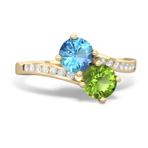 blue topaz-peridot two stone channel ring