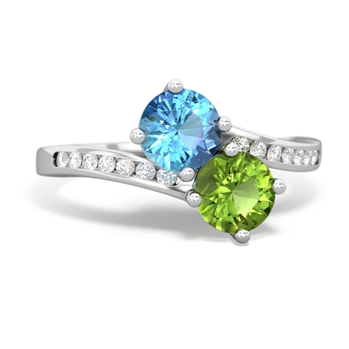 blue topaz-peridot two stone channel ring