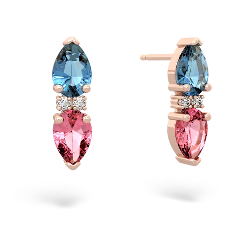 blue topaz-pink sapphire bowtie earrings