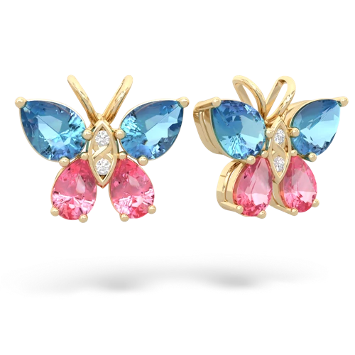 blue topaz-pink sapphire butterfly earrings