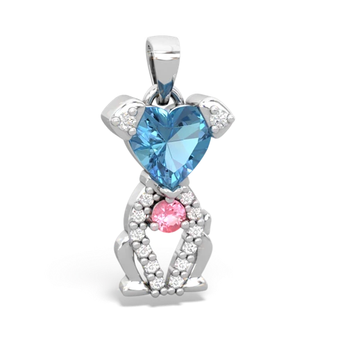 blue topaz-pink sapphire birthstone puppy pendant