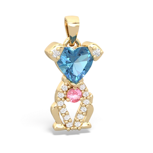 blue topaz-pink sapphire birthstone puppy pendant