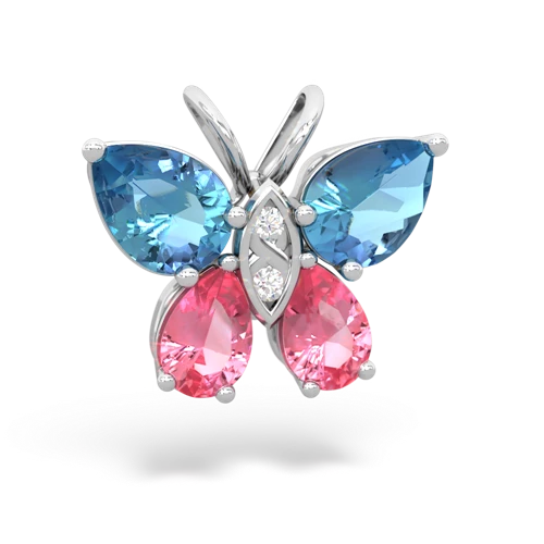 blue topaz-pink sapphire butterfly pendant