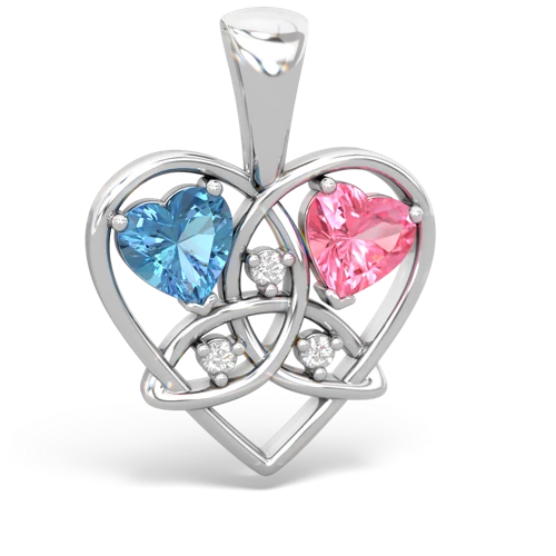 blue topaz-pink sapphire celtic heart pendant