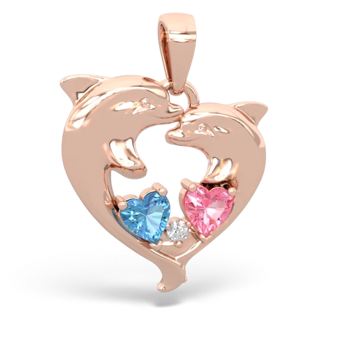 blue topaz-pink sapphire dolphins pendant