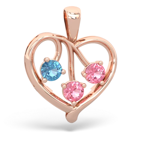 blue topaz-pink sapphire love heart pendant