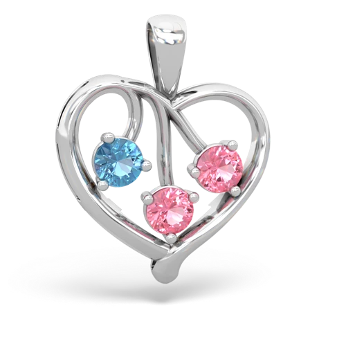 blue topaz-pink sapphire love heart pendant