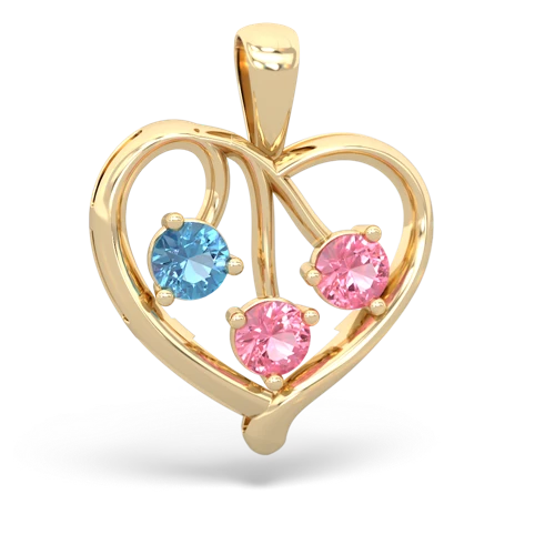 blue topaz-pink sapphire love heart pendant