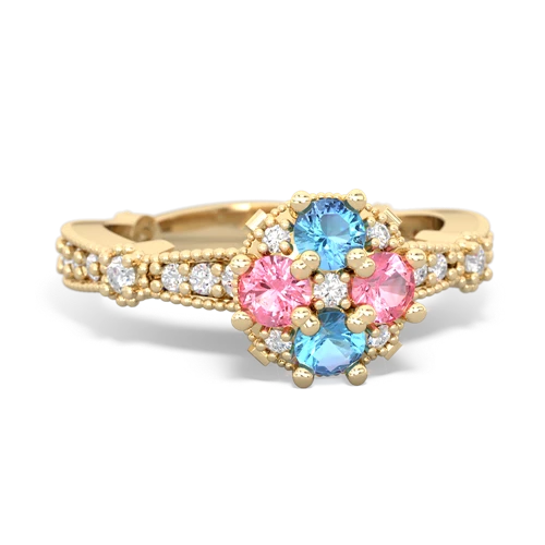 blue topaz-pink sapphire art deco engagement ring
