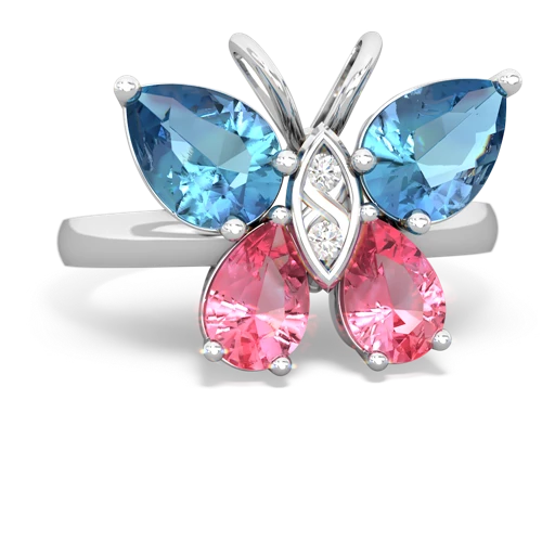 blue topaz-pink sapphire butterfly ring
