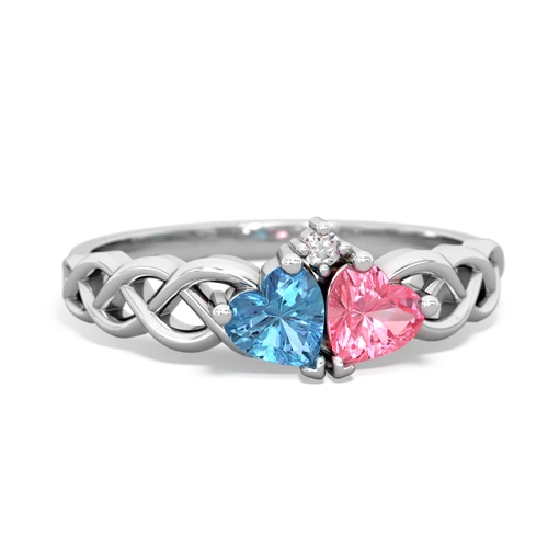 blue topaz-pink sapphire celtic braid ring