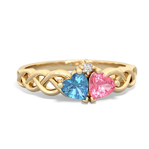 blue topaz-pink sapphire celtic braid ring