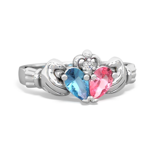blue topaz-pink sapphire claddagh ring