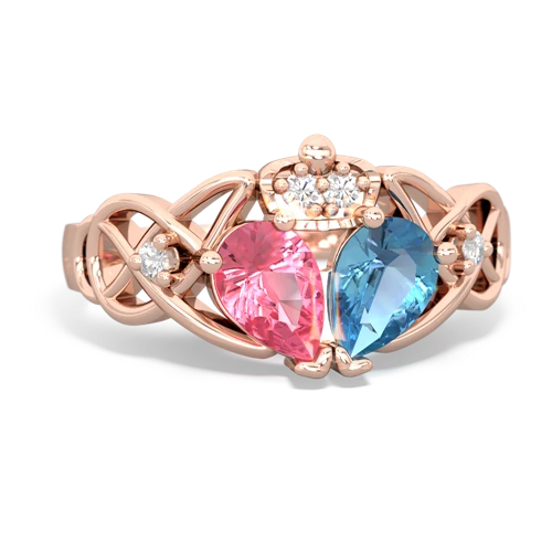 blue topaz-pink sapphire claddagh ring