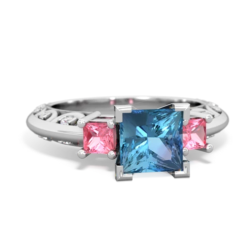 Blue Topaz Genuine Swiss Blue Topaz with Lab Created Pink Sapphire and Genuine Black Onyx Art Deco ring Ring