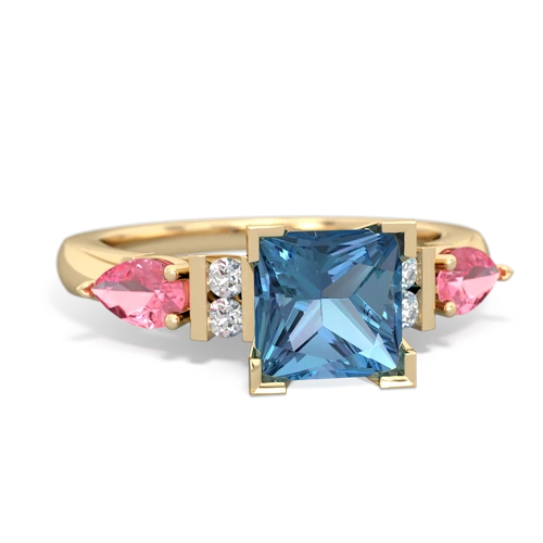 Blue Topaz Genuine Swiss Blue Topaz with Lab Created Pink Sapphire and Genuine Black Onyx Engagement ring Ring
