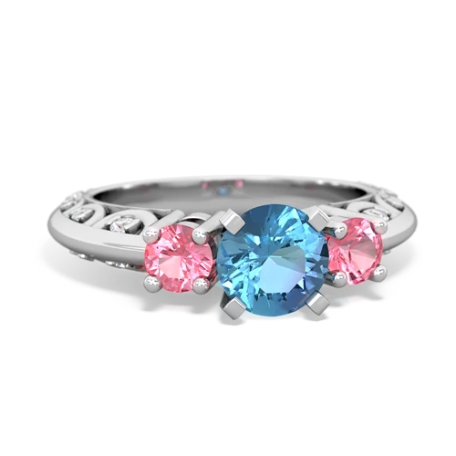 blue topaz-pink sapphire engagement ring