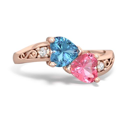 blue topaz-pink sapphire filligree ring