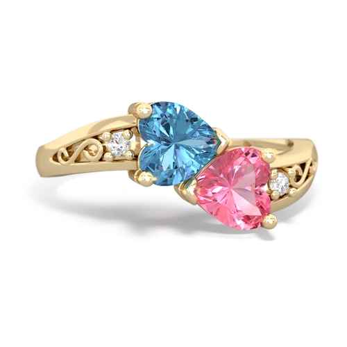 blue topaz-pink sapphire filligree ring