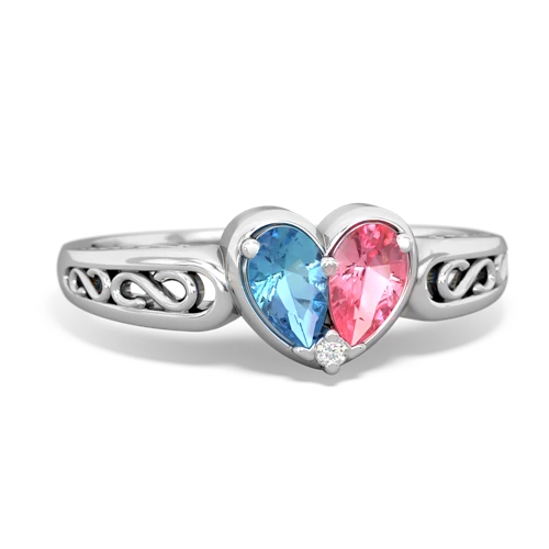 blue topaz-pink sapphire filligree ring