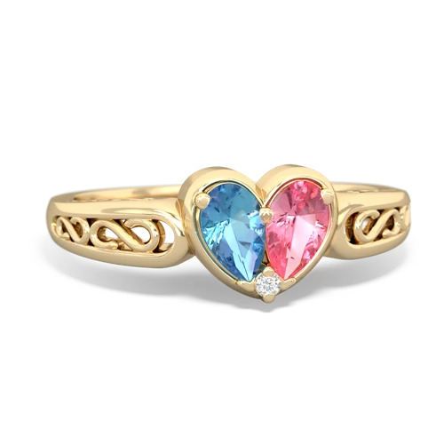 blue topaz-pink sapphire filligree ring