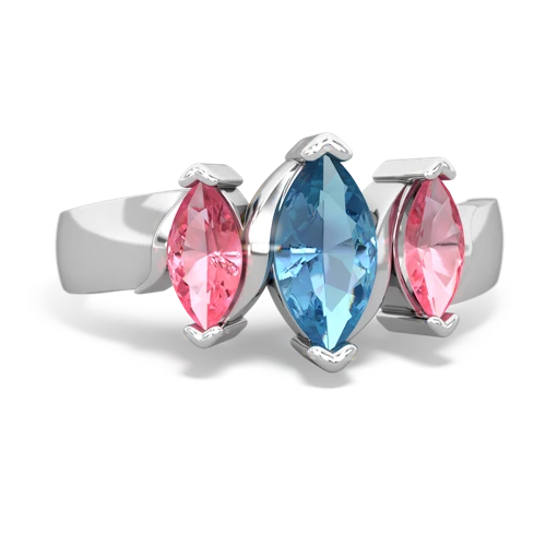 Blue Topaz Genuine Swiss Blue Topaz with Lab Created Pink Sapphire and Genuine Black Onyx Three Peeks ring Ring