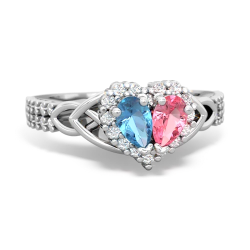 blue topaz-pink sapphire keepsake engagement ring