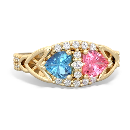 blue topaz-pink sapphire keepsake engagement ring