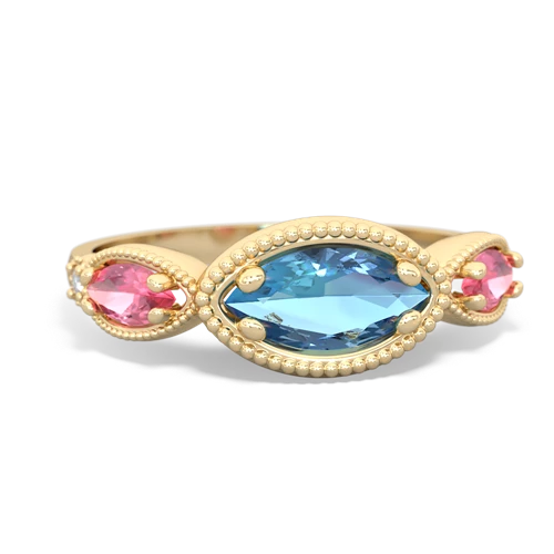 Blue Topaz Genuine Swiss Blue Topaz with Lab Created Pink Sapphire and Lab Created Alexandrite Antique Style Keepsake ring Ring