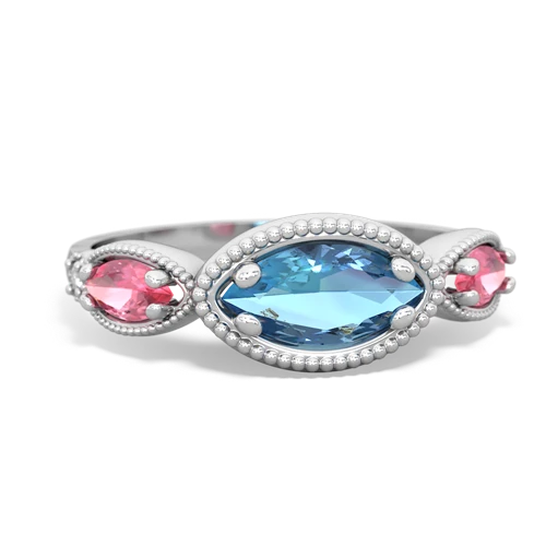 blue topaz-pink sapphire milgrain marquise ring