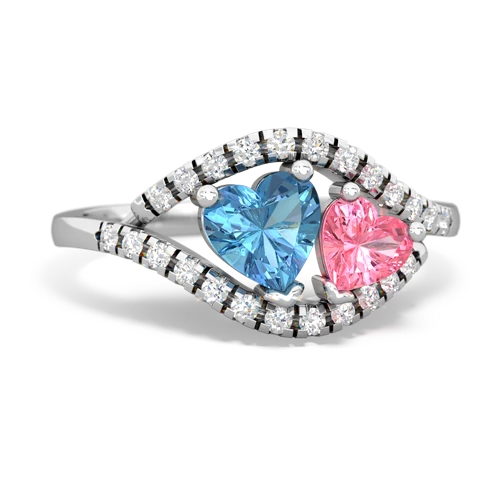 blue topaz-pink sapphire mother child ring