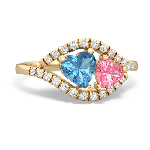 blue topaz-pink sapphire mother child ring