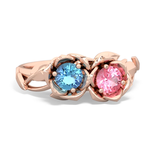 blue topaz-pink sapphire roses ring