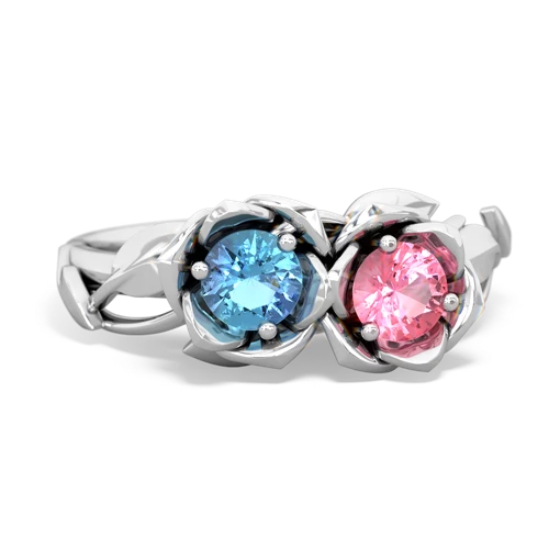 blue topaz-pink sapphire roses ring