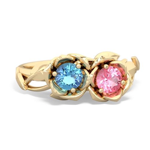 blue topaz-pink sapphire roses ring