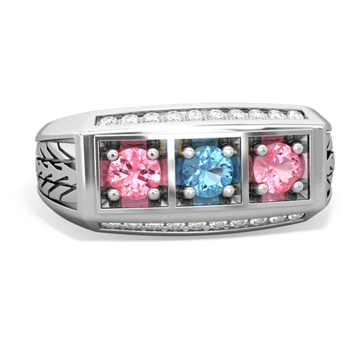 blue topaz-pink sapphire three stone ring