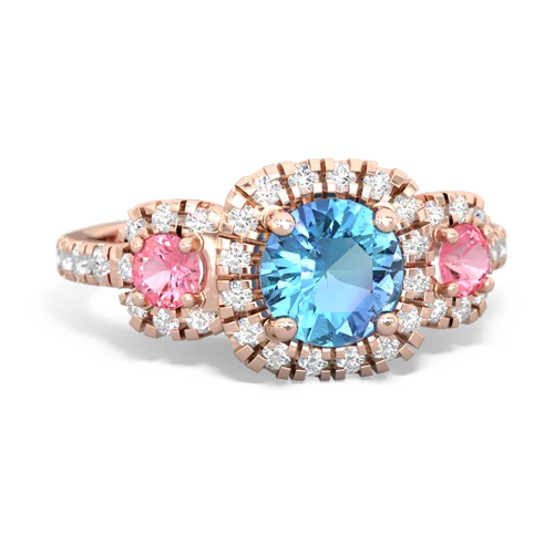 blue topaz-pink sapphire three stone regal ring