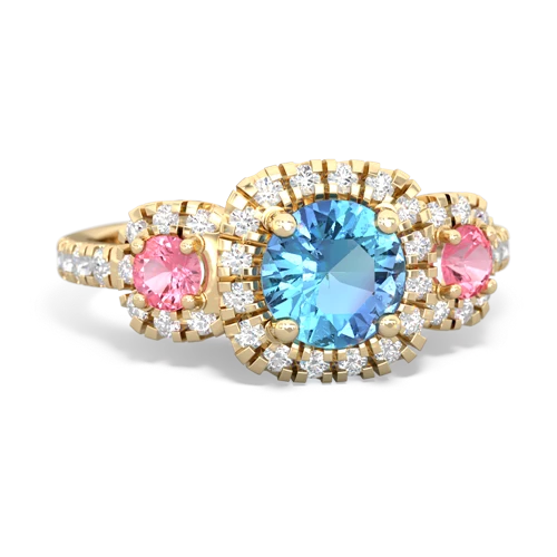 blue topaz-pink sapphire three stone regal ring