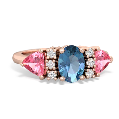 Blue Topaz Genuine Swiss Blue Topaz with Lab Created Pink Sapphire and Genuine Black Onyx Antique Style Three Stone ring Ring