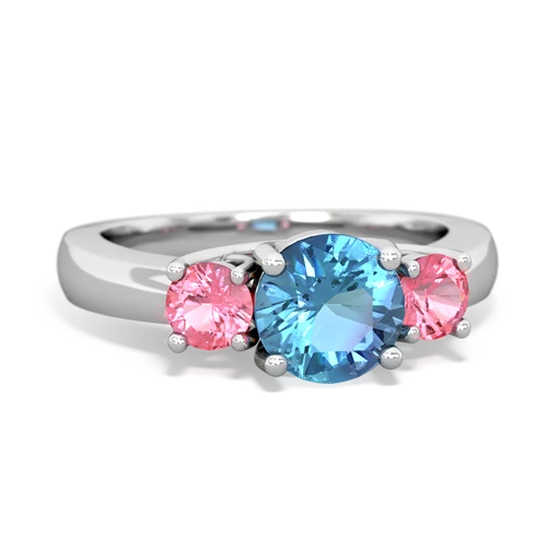 Blue Topaz Genuine Swiss Blue Topaz with Lab Created Pink Sapphire and Genuine Black Onyx Three Stone Trellis ring Ring