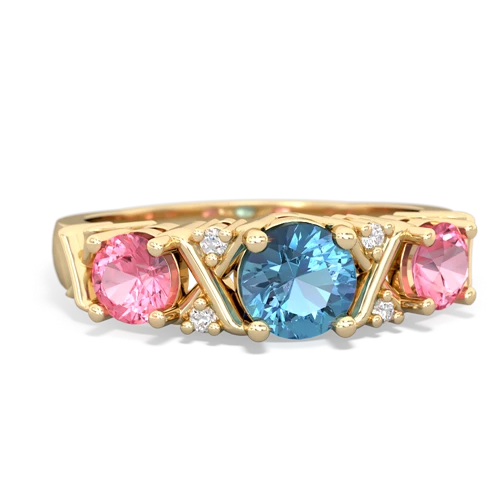 Blue Topaz Genuine Swiss Blue Topaz with Lab Created Pink Sapphire and Lab Created Alexandrite Hugs and Kisses ring Ring