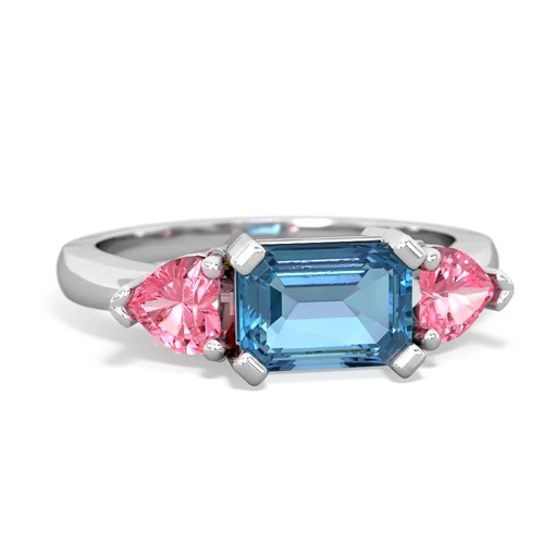 Blue Topaz Genuine Swiss Blue Topaz with Lab Created Pink Sapphire and Genuine Black Onyx Three Stone ring Ring