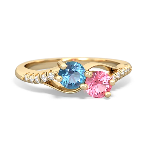 blue topaz-pink sapphire two stone infinity ring