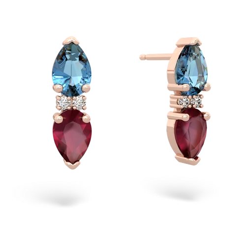 blue topaz-ruby bowtie earrings