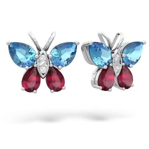 blue topaz-ruby butterfly earrings